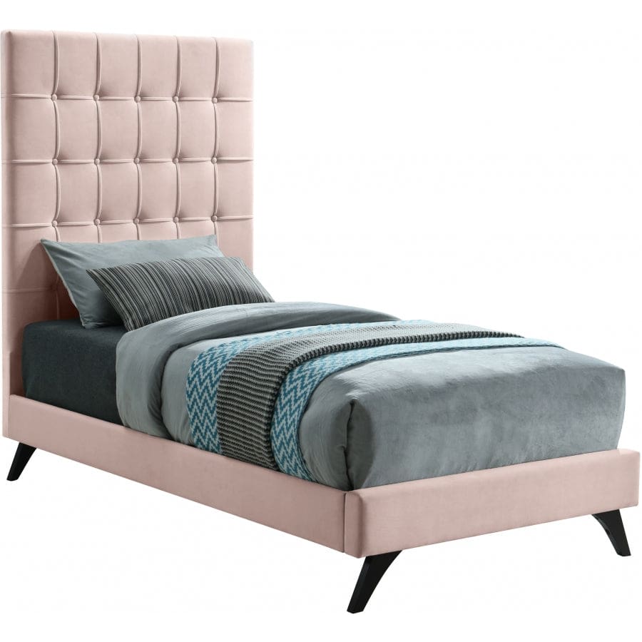 Meridian Furniture Elly Velvet Twin Bed - Pink - Bedroom Beds