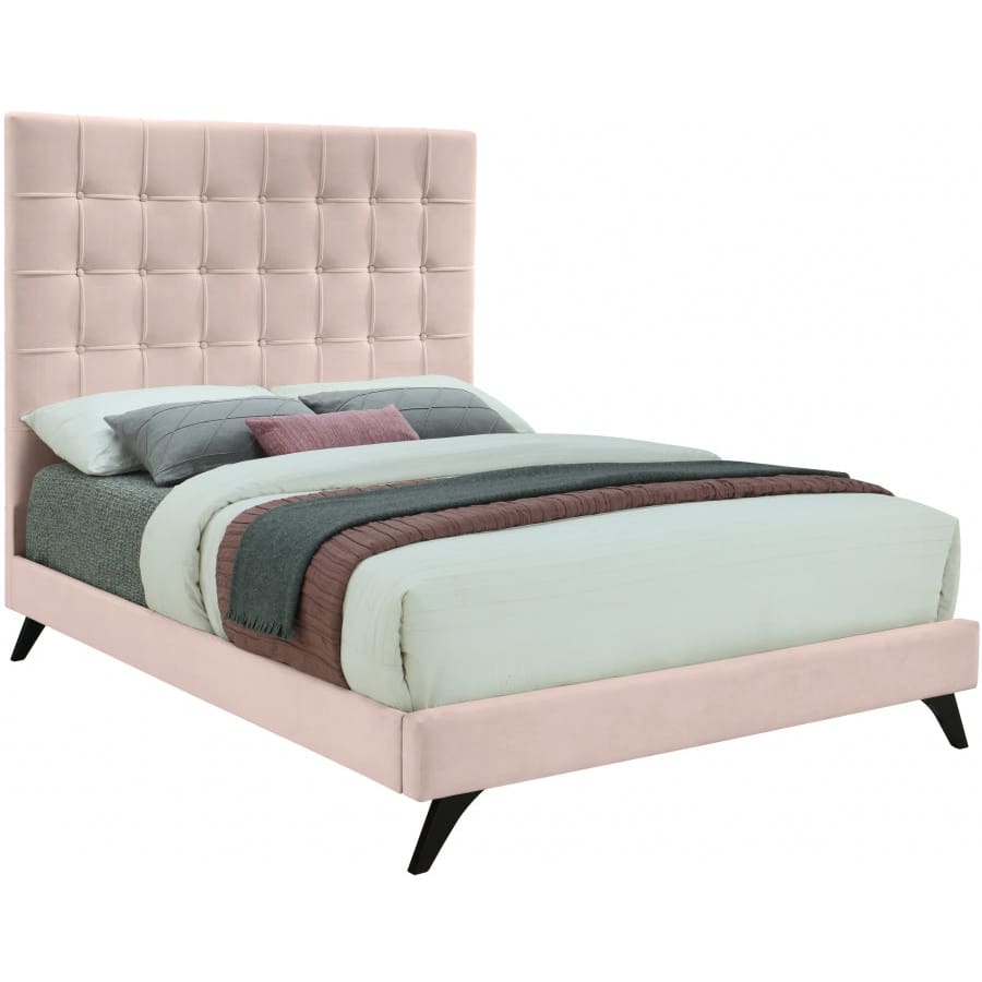 Meridian Furniture Elly Velvet King Bed - Pink - Bedroom Beds