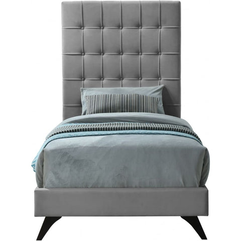 Meridian Furniture Elly Velvet Twin Bed - Grey - Bedroom Beds