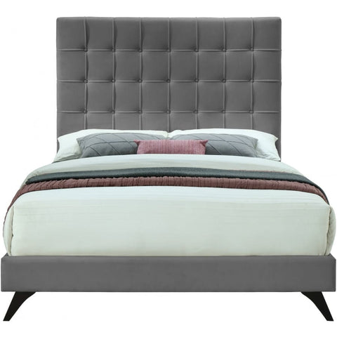 Meridian Furniture Elly Velvet Queen Bed - Grey - Bedroom Beds