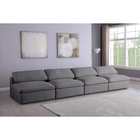 Meridian Furniture Serene Linen Deluxe Cloud Modular Down Filled Overstuffed 156 Armless Sofa - Grey - Sofas