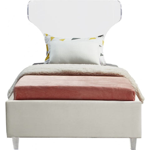 Meridian Furniture Ghost Velvet Twin Bed - Cream - Bedroom Beds