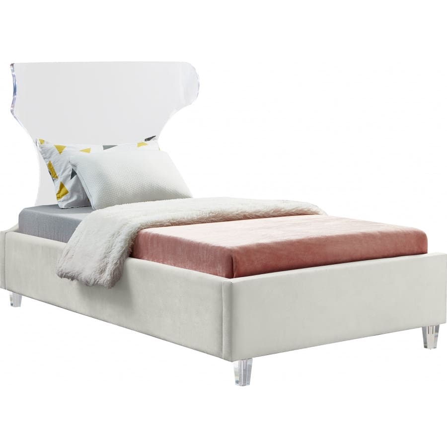 Meridian Furniture Ghost Velvet Twin Bed - Cream - Bedroom Beds