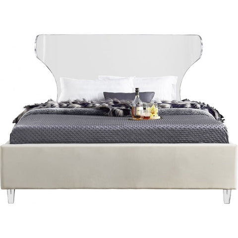 Meridian Furniture Ghost Velvet Full Bed - Cream - Bedroom Beds
