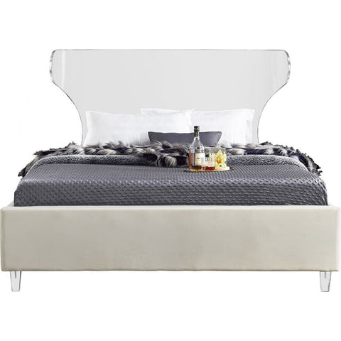 Meridian Furniture Ghost Velvet King Bed - Cream - Bedroom Beds