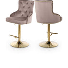 Meridian Furniture Claude Velvet Adjustable Bar | Counter Stool - Gold - Pink - Stools
