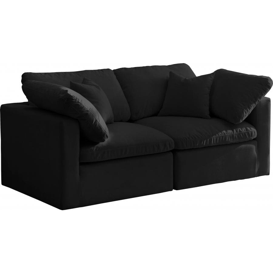 Meridian Furniture Plush Velvet Standard Cloud Modular Down Filled Overstuffed 70 Sofa - Black - Sofas