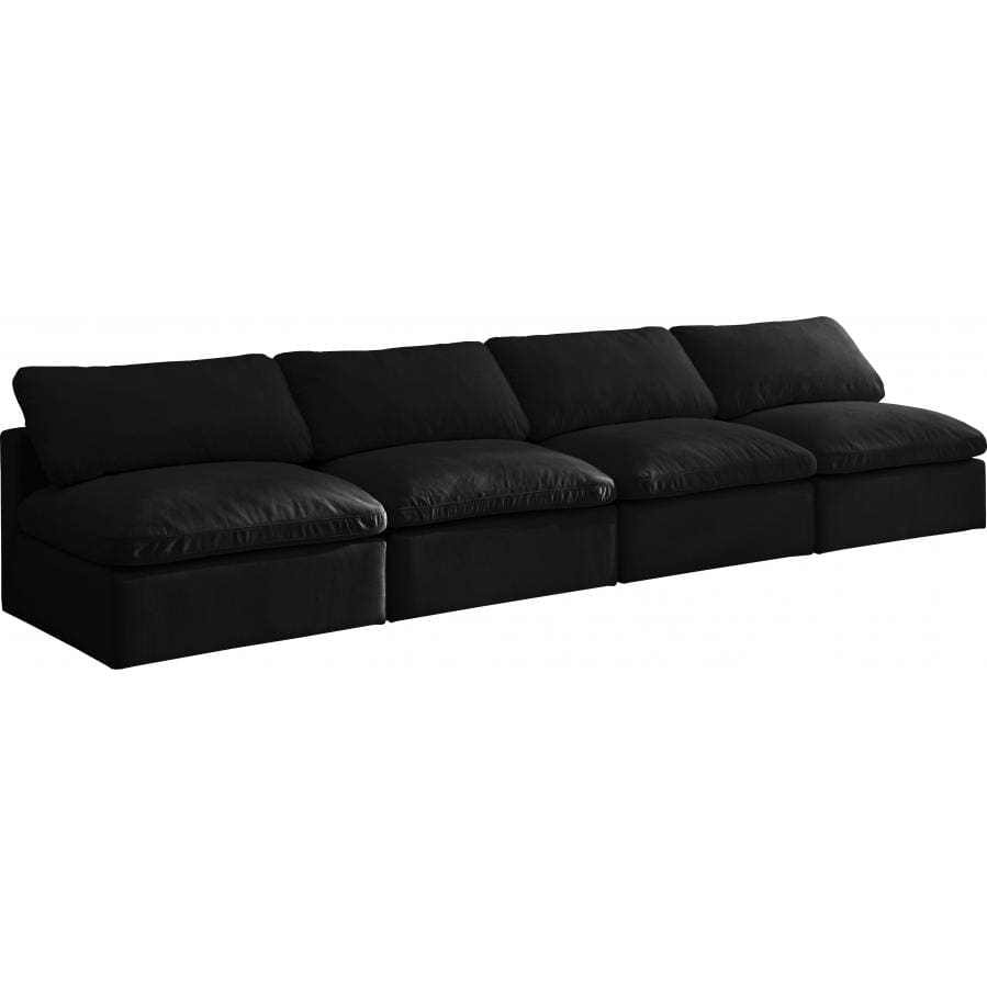 Meridian Furniture Plush Velvet Standard Cloud Modular Down Filled Overstuffed 140 Armless Sofa - Black - Sofas