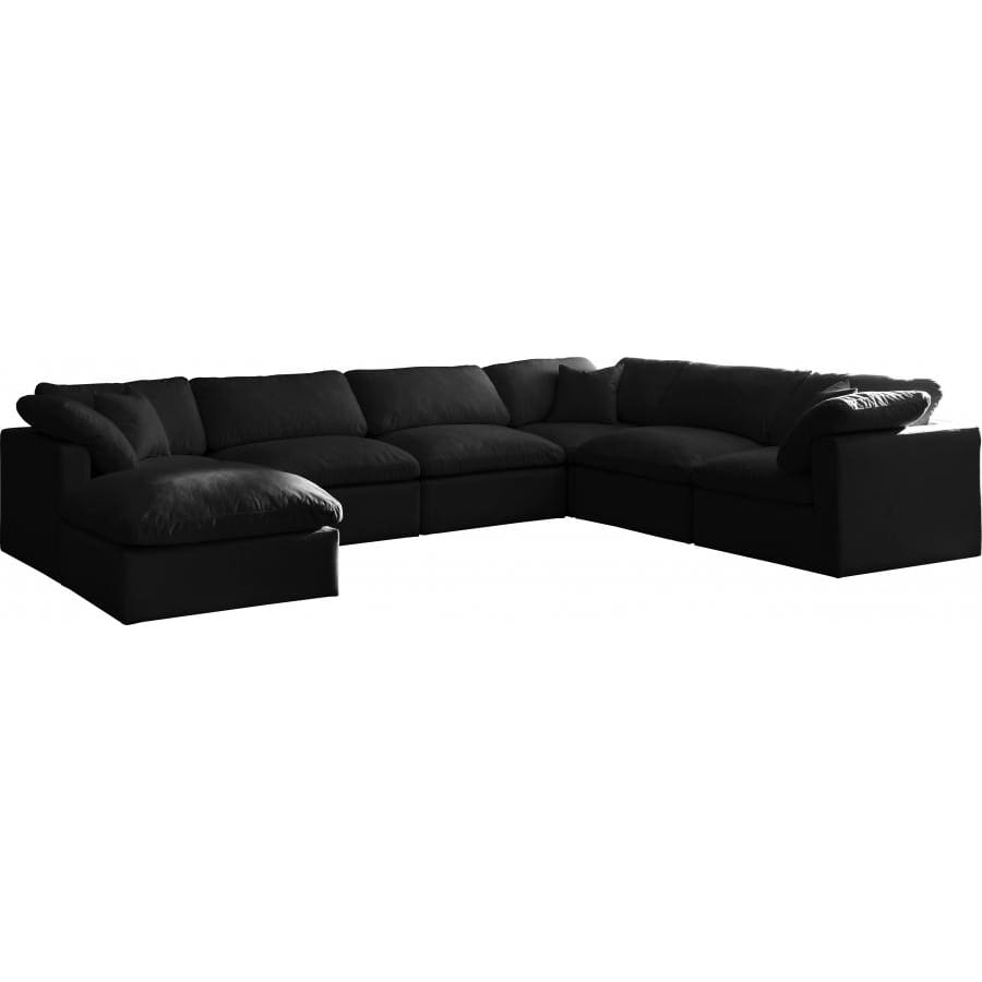 Meridian Furniture Plush Velvet Standard Cloud Modular Down Filled Overstuffed Reversible Sectional 7A - Black - Living Room Furniture