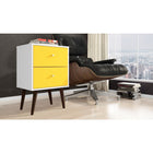 Manhattan Comfort Liberty Mid Century - Modern Nightstand 2.0 with 2 Full Extension Drawers - White and Yellow - Other Tables