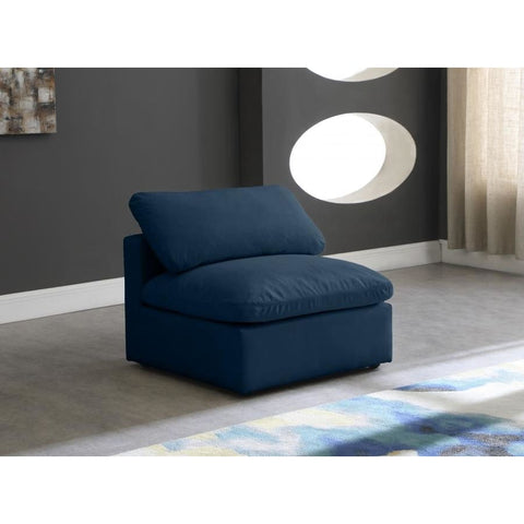 Meridian Furniture Plush Velvet Standard Cloud Modular Down Filled Overstuffed Armless Chair - Navy - Chairs