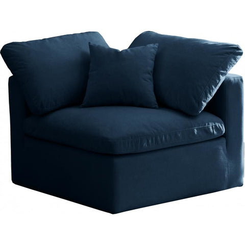 Meridian Furniture Plush Velvet Standard Cloud Modular Down Filled Overstuffed Corner Chair - Navy - Chairs