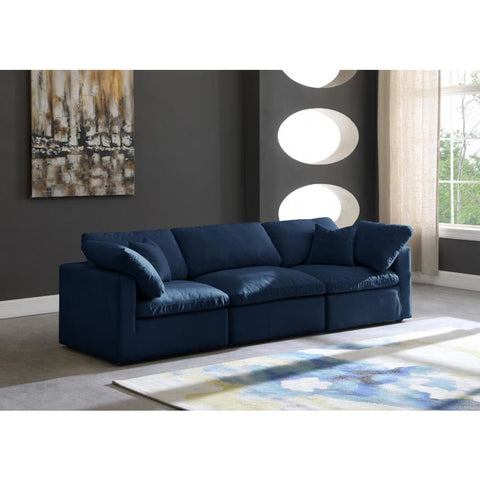 Meridian Furniture Plush Velvet Standard Cloud Modular Down Filled Overstuffed 105 Sofa - Navy - Sofas