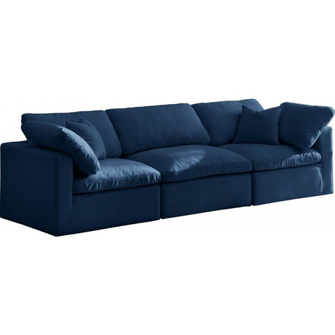 Meridian Furniture Plush Velvet Standard Cloud Modular Down Filled Overstuffed 105 Sofa - Navy - Sofas