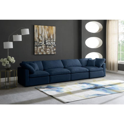 Meridian Furniture Plush Velvet Standard Cloud Modular Down Filled Overstuffed 140 Sofa - Navy - Sofas