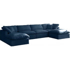 Meridian Furniture Plush Velvet Standard Cloud Modular Down Filled Overstuffed Reversible Sectional 6B - Navy - Living Room Furniture