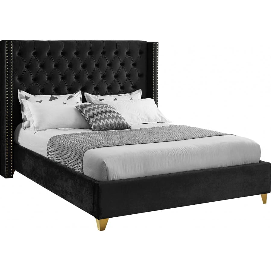 Meridian Furniture Barolo Velvet King Bed - Black - Bedroom Beds