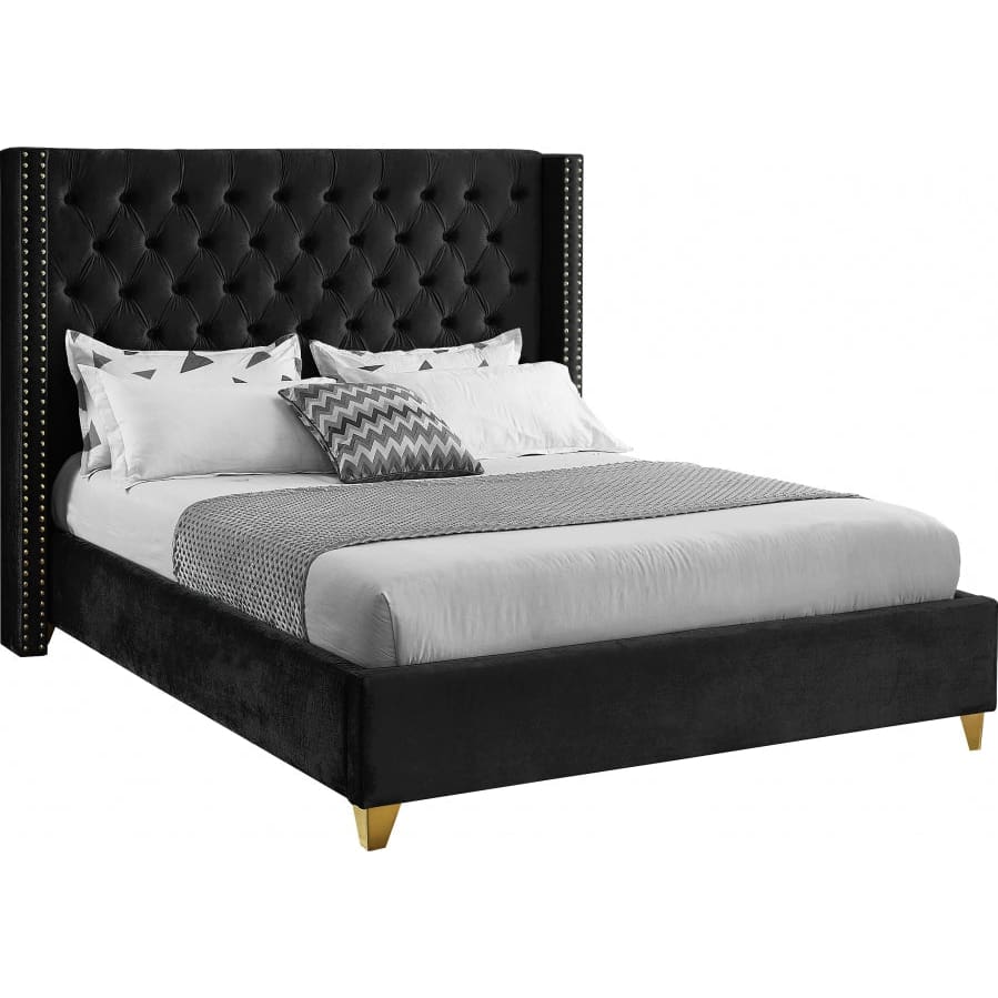 Meridian Furniture Barolo Velvet Queen Bed - Black - Bedroom Beds
