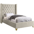 Meridian Furniture Barolo Velvet Twin Bed - Cream - Bedroom Beds