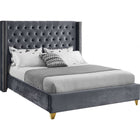Meridian Furniture Barolo Velvet Queen Bed - Grey - Bedroom Beds
