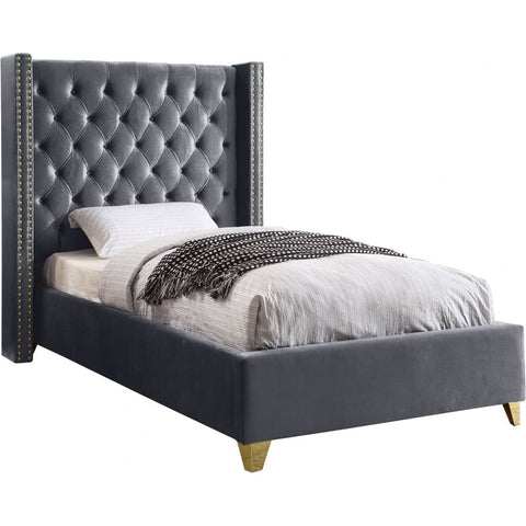 Meridian Furniture Barolo Velvet Twin Bed - Grey - Bedroom Beds