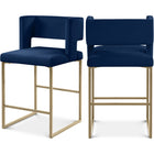 Meridian Furniture Caleb Velvet Counter Stool - Gold - Navy - Stools