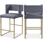 Meridian Furniture Caleb Velvet Counter Stool - Gold - Grey - Stools