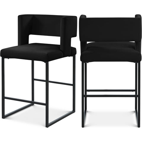 Meridian Furniture Caleb Velvet Counter Stool - Black - Black - Stools