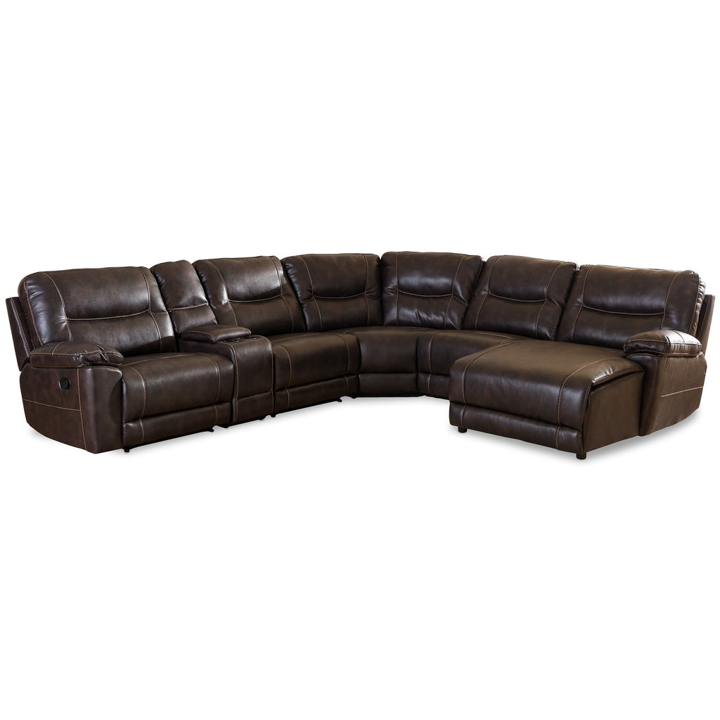 Baxton Studio Mistral Modern and Contemporary Dark Brown Bonded Leather 6-Piece Sectional with Recliners Corner Lounge Suite - Living Room