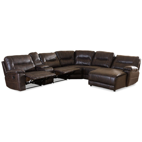 Baxton Studio Mistral Modern and Contemporary Dark Brown Bonded Leather 6-Piece Sectional with Recliners Corner Lounge Suite - Living Room
