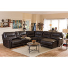 Baxton Studio Mistral Modern and Contemporary Dark Brown Bonded Leather 6-Piece Sectional with Recliners Corner Lounge Suite - Living Room