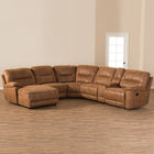 Baxton Studio Mistral Modern and Contemporary Light Brown Palomino Suede 6-Piece Sectional with Recliners Corner Lounge Suite - Living Room