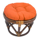 International Caravan Rattan Ottoman with Outdoor Fabric Cushion - Tangerine Dream - Ottomans