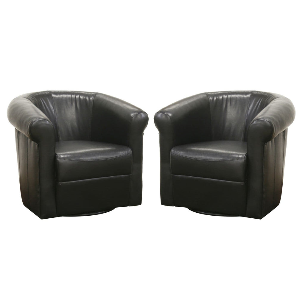 Baxton Studio Julian Black Brown Faux Leather Club Chair with 360 Degree Swivel - Living Room Furniture