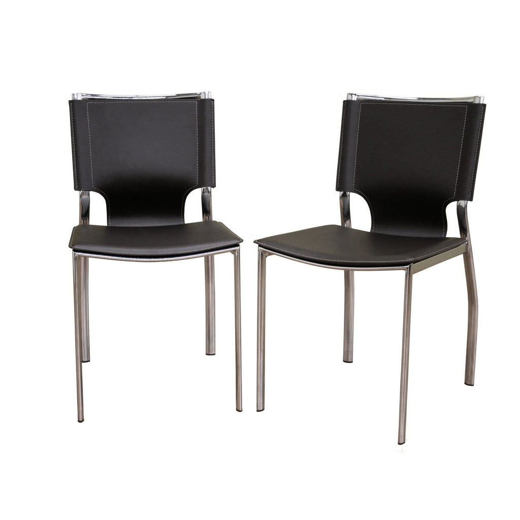 Baxton Studio Dark Brown Leather Dining Chair with Chrome Frame - Dining Room