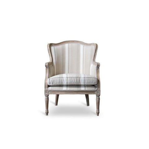 Baxton Studio Charlemagne Traditional French Accent ChairOak (Brown Stripe) - Living Room Furniture