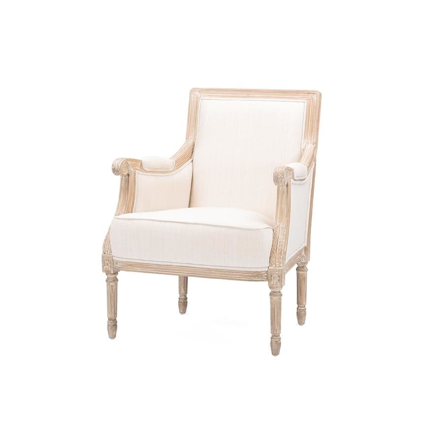 Baxton Studio Chavanon Wood & Light Beige Linen Traditional French Accent Chair - Living Room Furniture