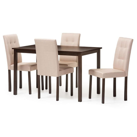 Baxton Studio Andrew Modern and Contemporary 5-Piece Beige Fabric Upholstered Grid-tufting Dining Set - Dining Room