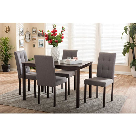 Baxton Studio Andrew Modern and Contemporary 5-Piece Grey Fabric Upholstered Grid-tufting Dining Set - Dining Room