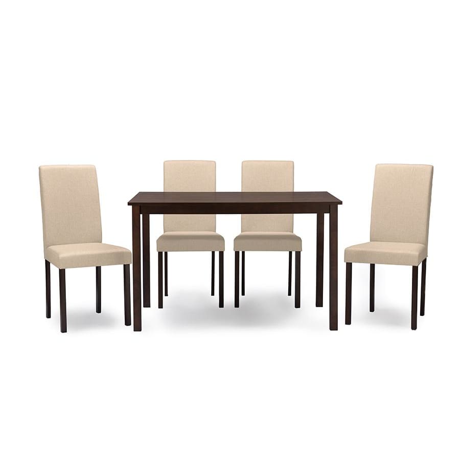 Baxton Studio Andrew Contemporary Espresso Wood Beige Fabric 5 PC Dining Set - Dining Room