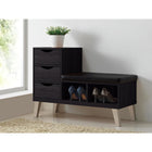 Baxton Studio Arielle Modern and Contemporary Dark Brown Wood 3-drawer Shoe Storage Padded Leatherette Seating Bench with Two Open Shelves -