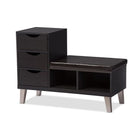 Baxton Studio Arielle Modern and Contemporary Dark Brown Wood 3-drawer Shoe Storage Padded Leatherette Seating Bench with Two Open Shelves -