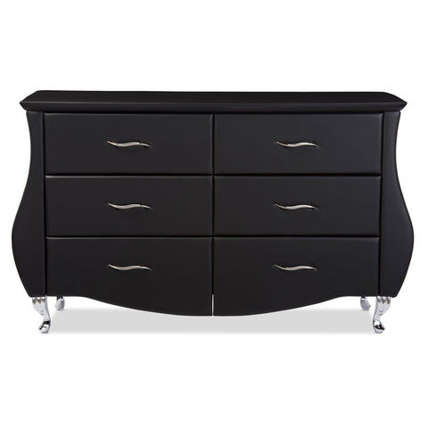 Baxton Studio Enzo Modern and Contemporary Black Faux Leather 6-Drawer Dresser - Bedroom Furniture
