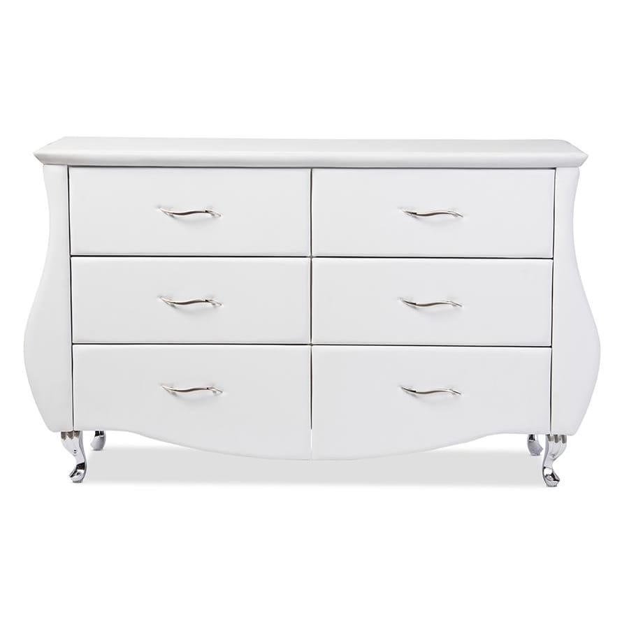 Baxton Studio Enzo Modern and Contemporary White Faux Leather 6-Drawer Dresser - Bedroom Furniture