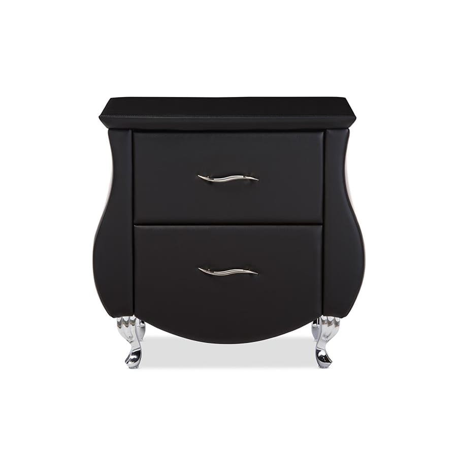 Baxton Studio Erin Modern and Contemporary Black Faux Leather Upholstered Nightstand - Bedroom Furniture