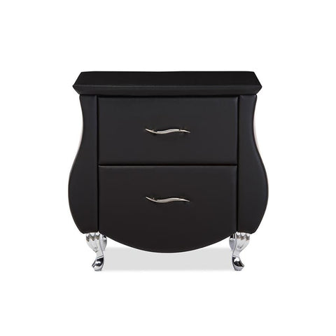 Baxton Studio Erin Modern and Contemporary Black Faux Leather Upholstered Nightstand - Bedroom Furniture