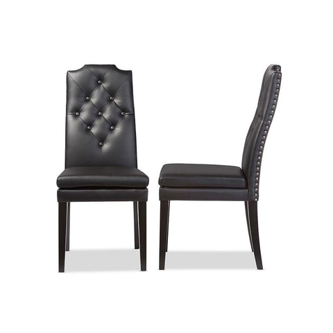 Baxton Studio Dylin Modern and Contemporary Black Faux Leather Button-Tufted Nail heads Trim Dining Chair - Dining Room