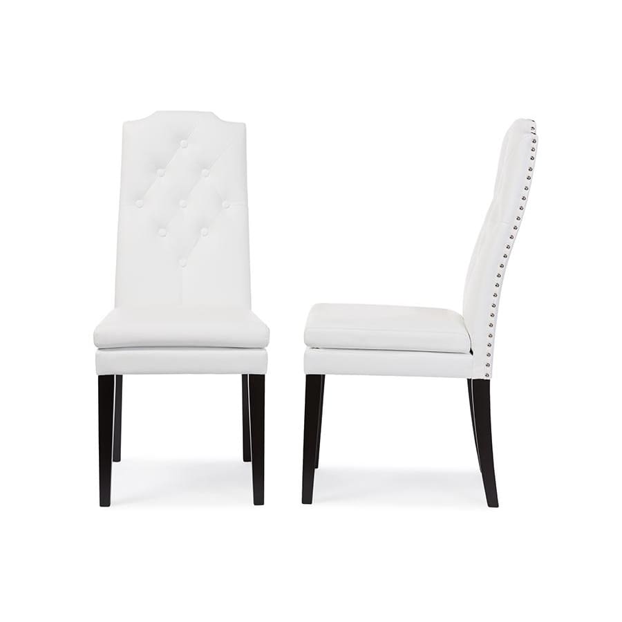 Baxton Studio Dylin Modern and Contemporary White Faux Leather Button-Tufted Nail heads Trim Dining Chair - Dining Room