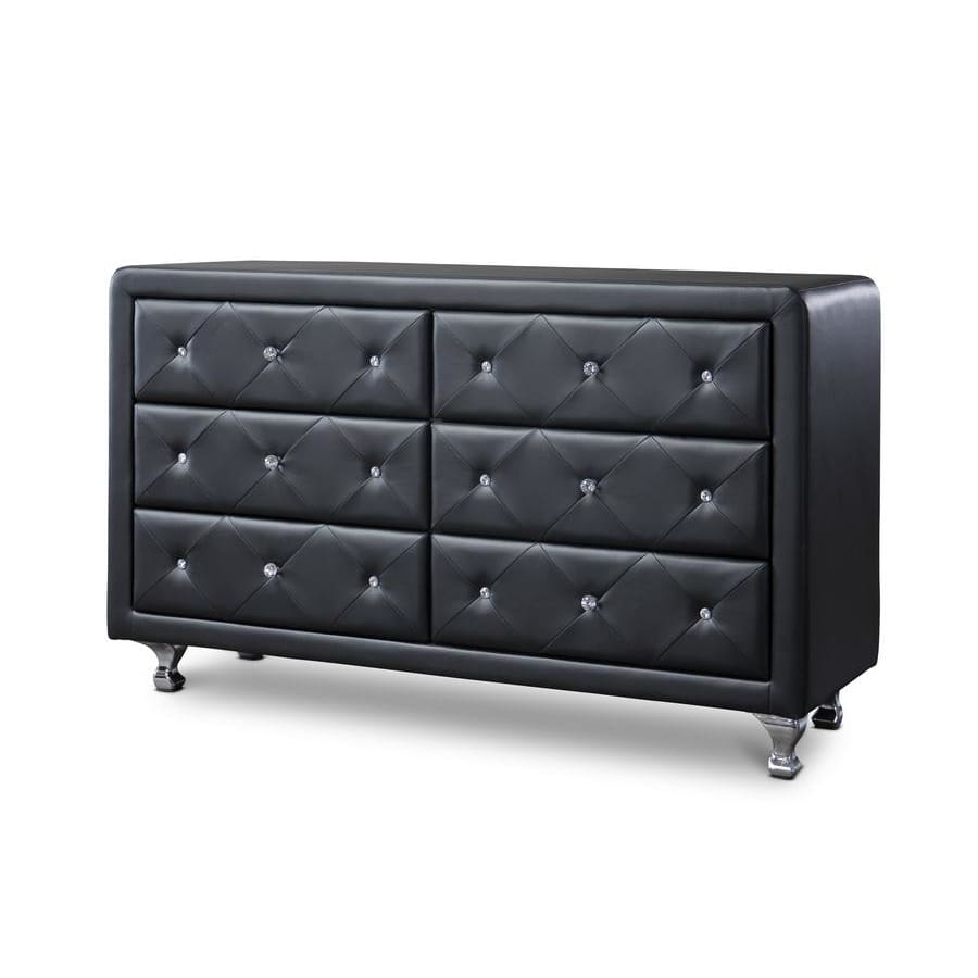 Baxton Studio Luminescence Black Faux Leather Upholstered Dresser - Bedroom Furniture