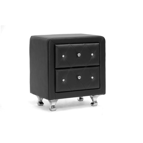 Baxton Studio Stella Crystal Tufted Black Upholstered Modern Nightstand - Bedroom Furniture